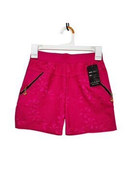 Fashion Shorts Womens Medium Pink Floral  Wide Waistband Zipper Pockets Casual